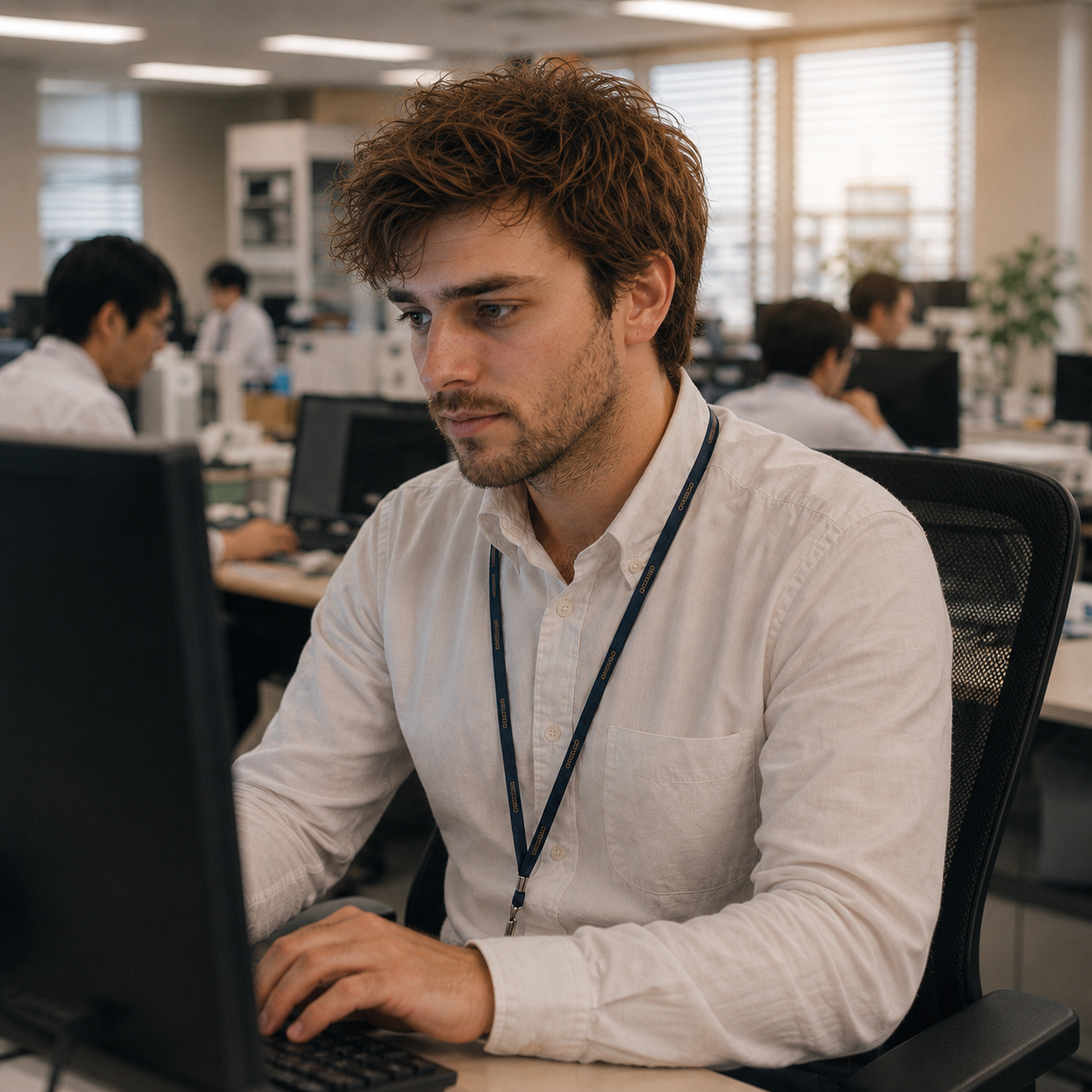 Mark working at his desk